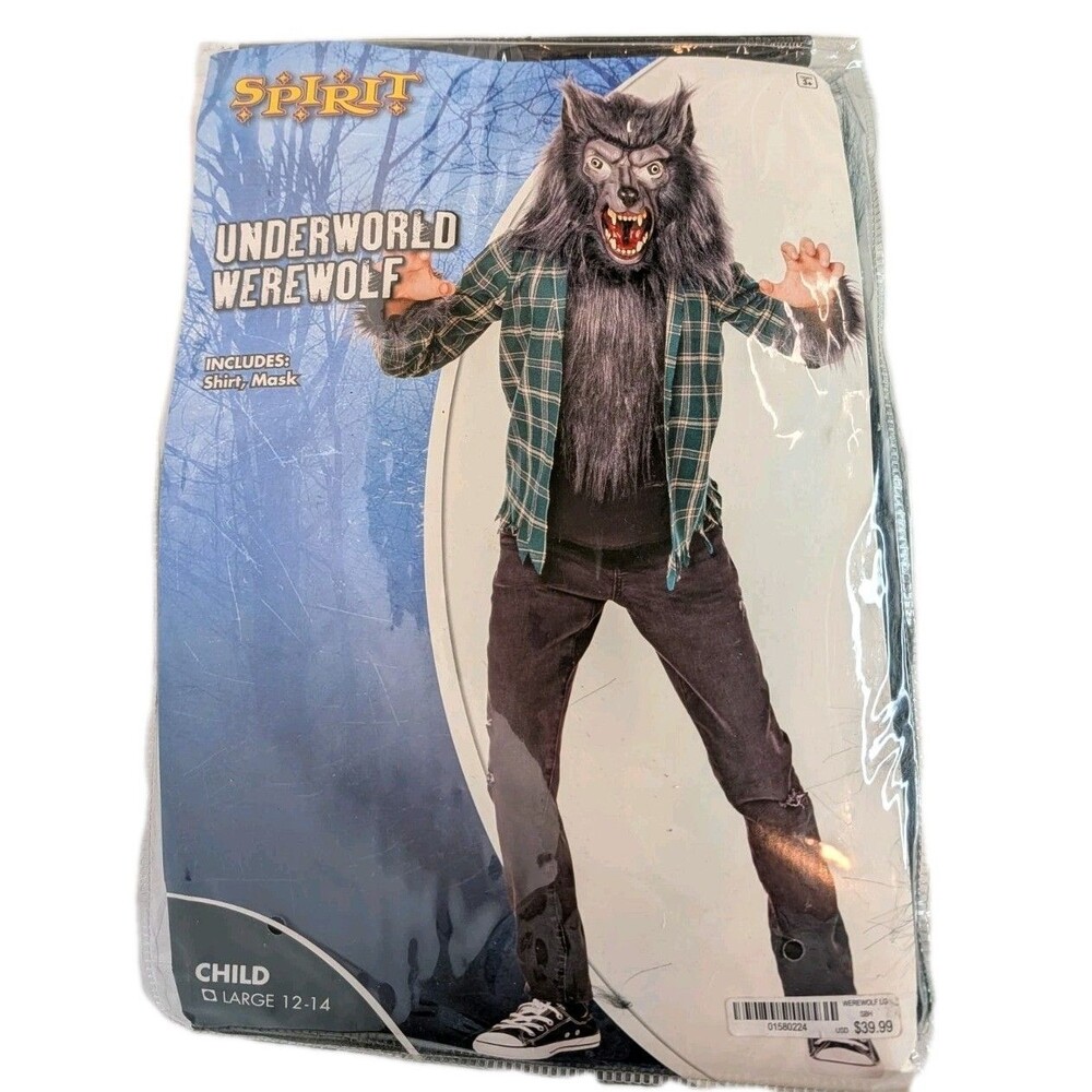 Spirit Halloween Underworld Werewolf Costume Child Large 12-14 Shirt Mask Wolf